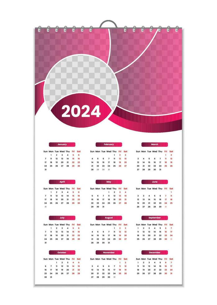 Wall Calendar 2024, Wall calendar design template for 2024, minimalist, clean, and elegant design Calendar for 2024,wall calendar template design vector