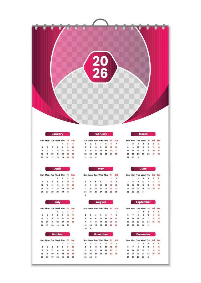 Wall Calendar 2026, Wall calendar design template for 2026, minimalist, clean, and elegant design Calendar for 2026,wall calendar template design vector