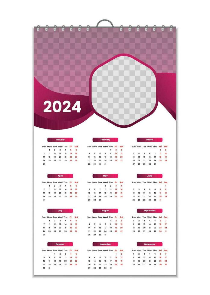 Wall Calendar 2024, Wall calendar design template for 2024, minimalist, clean, and elegant design Calendar for 2024,wall calendar template design vector