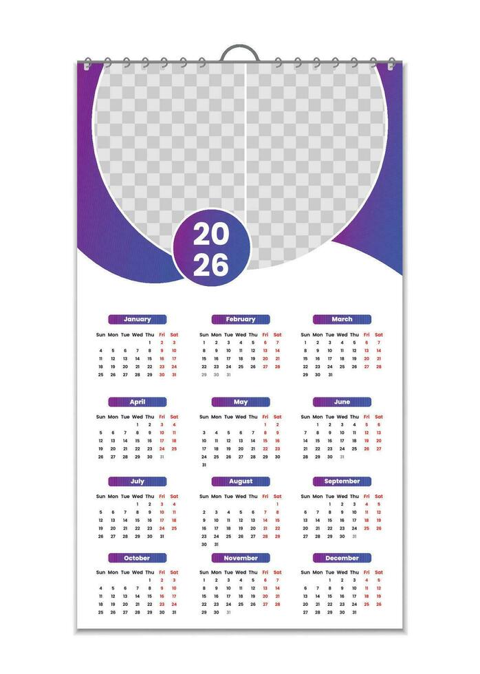 Wall Calendar 2026, Wall calendar design template for 2026, minimalist ...