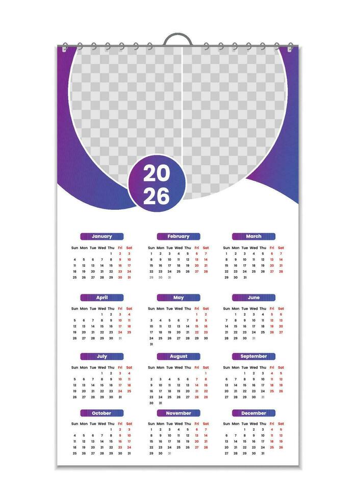 Wall Calendar 2026, Wall calendar design template for 2026, minimalist, clean, and elegant design Calendar for 2026,wall calendar template design vector