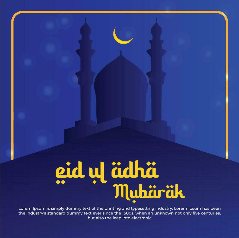 Eid Mubarak premium vector illustration with luxury design. Blue gradient eid mubarak background with moon. Islamic light design with white eid mubarak design