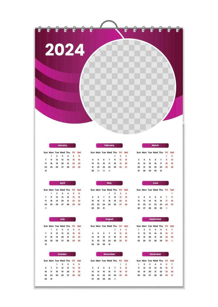 Wall Calendar 2024, Wall calendar design template for 2024, minimalist, clean, and elegant design Calendar for 2024,wall calendar template design vector