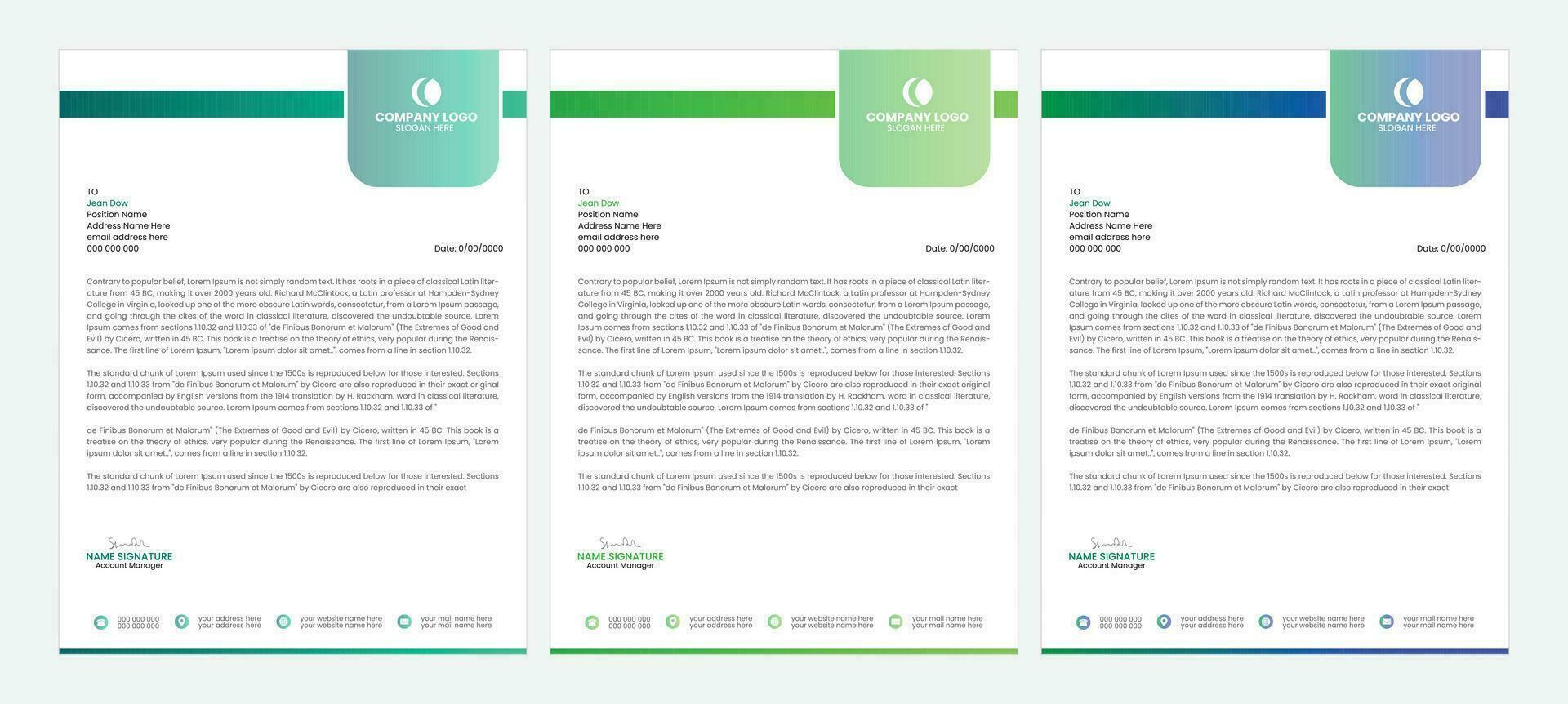 Clean and professional corporate company business letterhead template design with color variation bundle vector