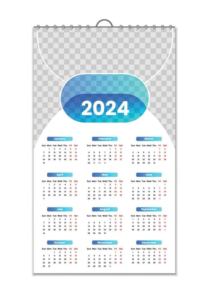 Wall Calendar 2024, Wall calendar design template for 2024, minimalist, clean, and elegant design Calendar for 2024,wall calendar template design vector