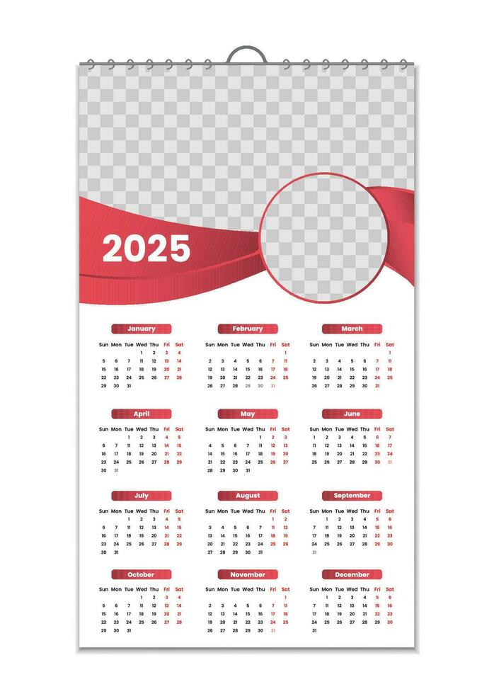 pared calendario 2025, pared calendario diseño modelo para 2025, minimalista, limpio, y elegante diseño calendario para 2025,pared calendario modelo diseño vector