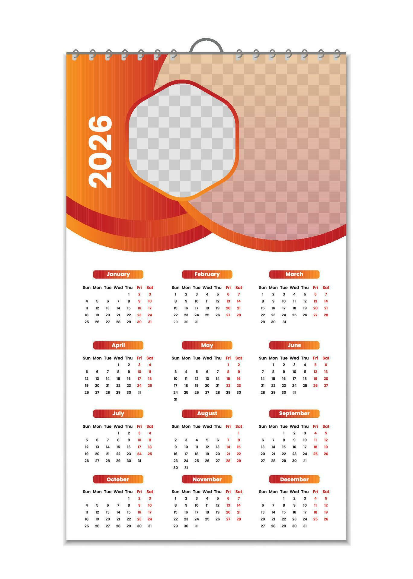 Wall Calendar 2026, Wall calendar design template for 2026, minimalist