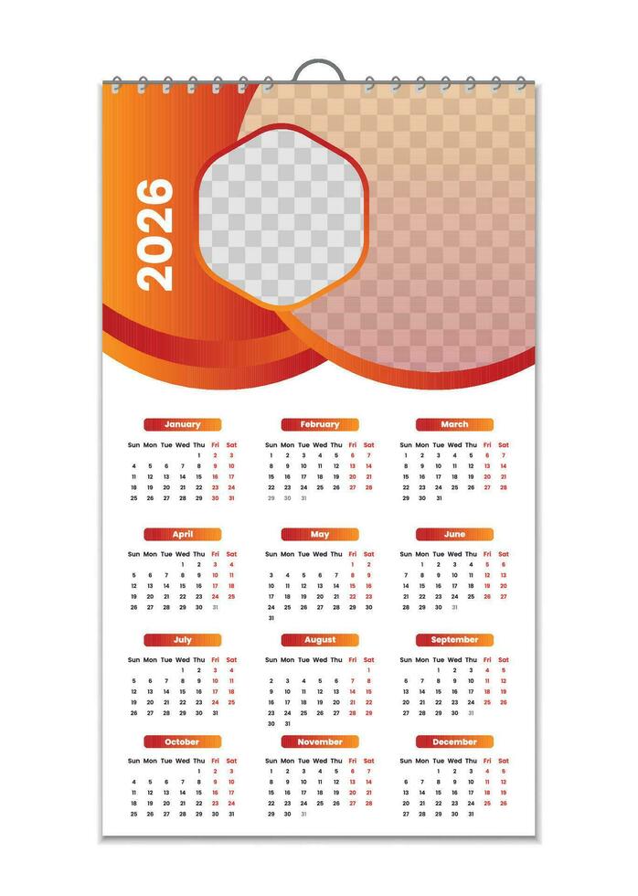pared calendario 2026, pared calendario diseño modelo para 2026, minimalista, limpio, y elegante diseño calendario para 2026,pared calendario modelo diseño vector
