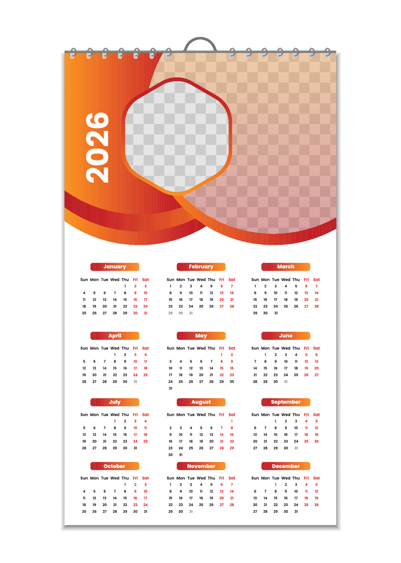Wall Calendar 2026, Wall calendar design template for 2026, minimalist