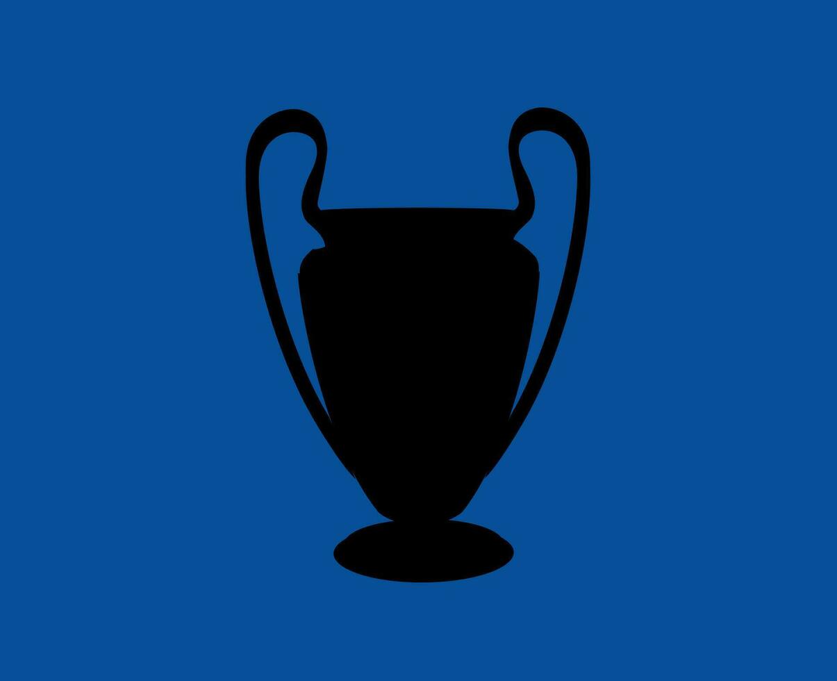 Champions League Trophy Logo Black Symbol Abstract Design Vector Illustration With Blue Background