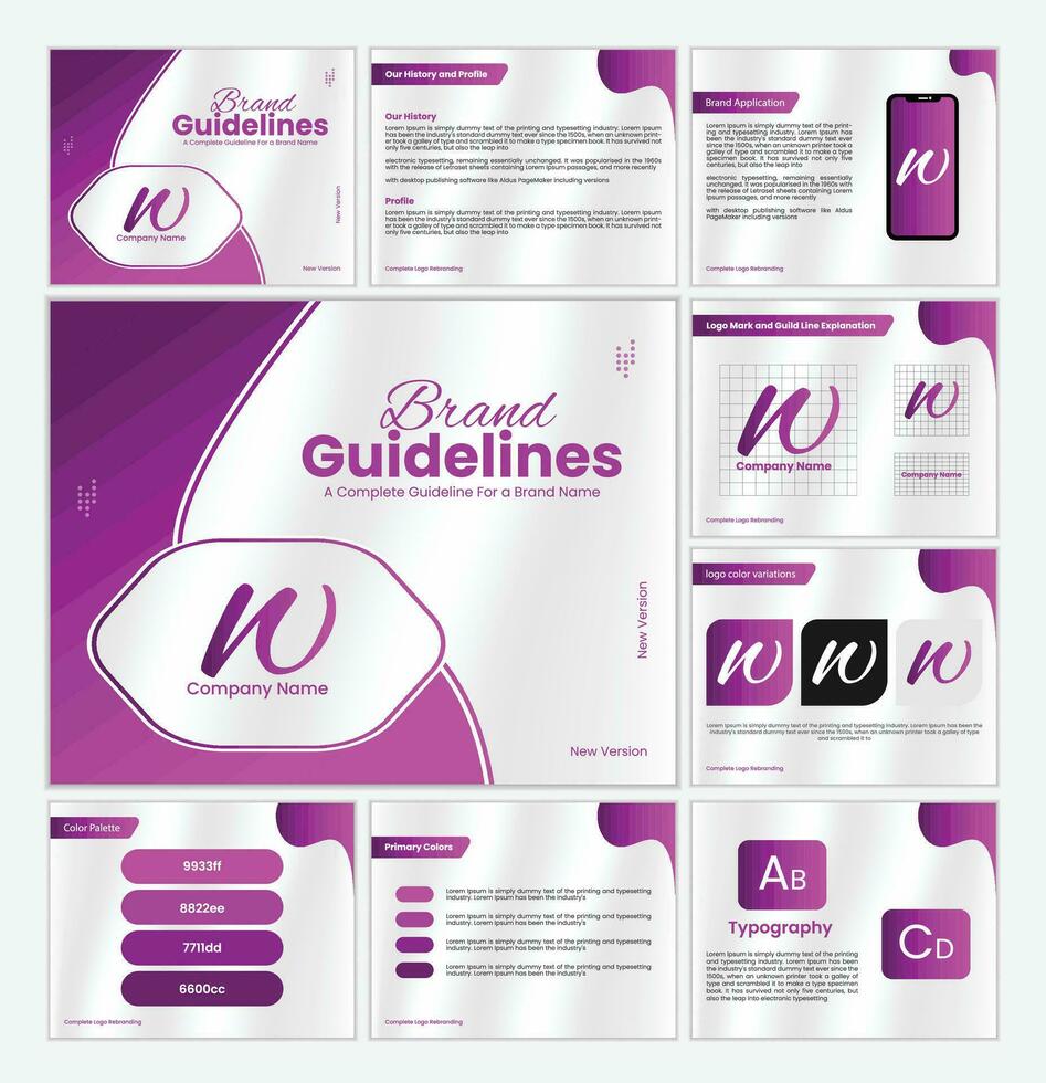 Brand Guidelines template. Brand Identity presentation. Logo Guideline template. Logo Guide Book. Logotype presentation vector