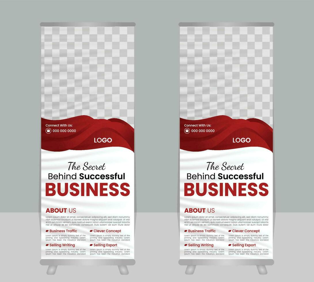 corporativo negocio rodar arriba bandera diseño, de múltiples fines rodar arriba bandera espectador de pie diseño, vector bandera plantilla, corporativo identidad impresión modelo gratis vector