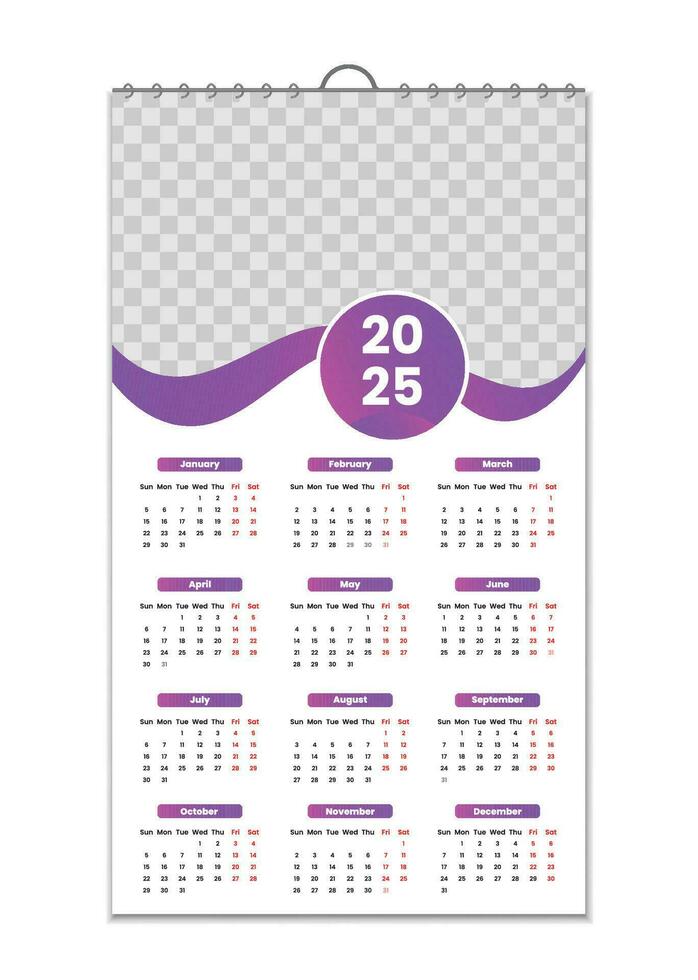 pared calendario 2025, pared calendario diseño modelo para 2025, minimalista, limpio, y elegante diseño calendario para 2025,pared calendario modelo diseño vector