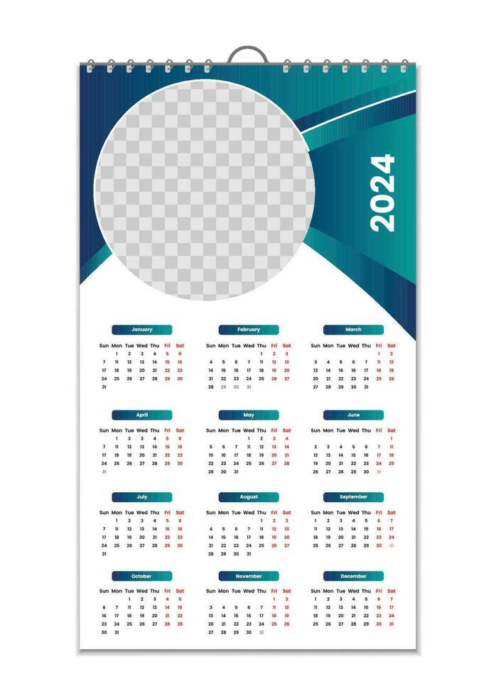 pared calendario 2024, pared calendario diseño modelo para 2024, minimalista, limpio, y elegante diseño calendario para 2024,pared calendario modelo diseño vector