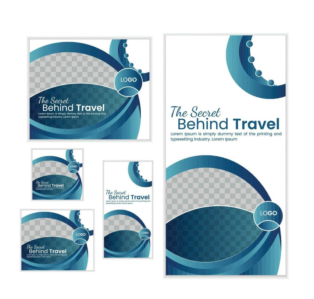 set of creative web banners of standard size with a place for photos. Travel banner. Vertical, horizontal and square template. vector illustration EPS 10