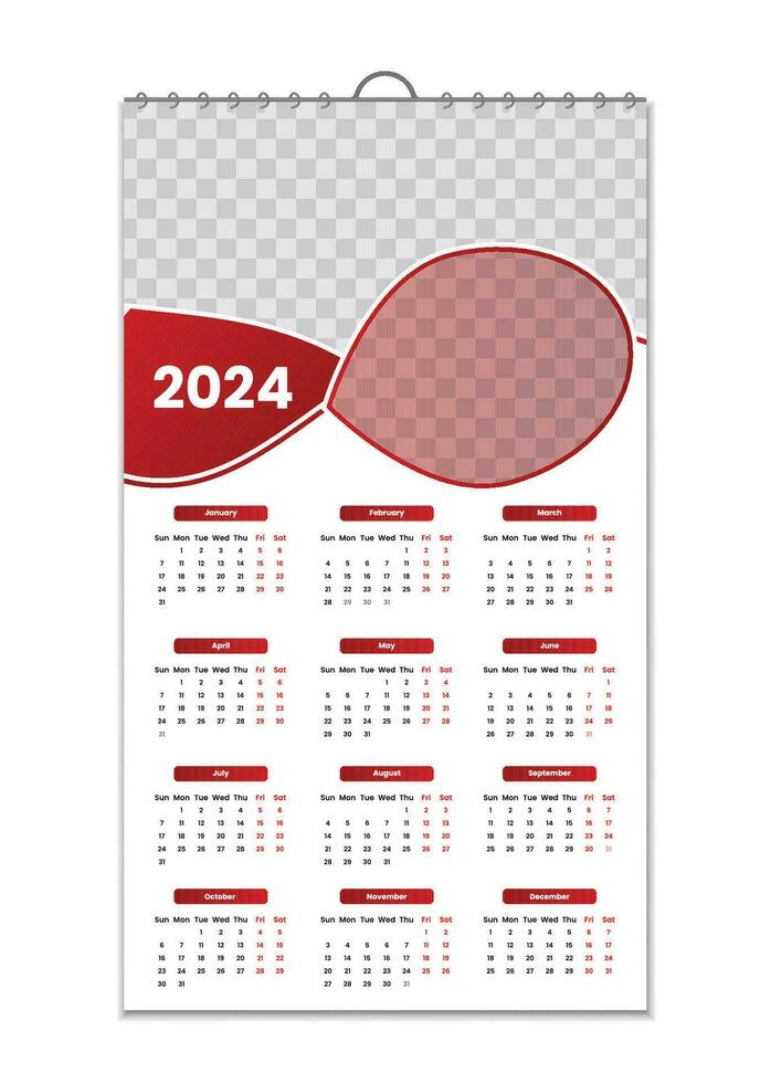 pared calendario 2024, pared calendario diseño modelo para 2024, minimalista, limpio, y elegante diseño calendario para 2024,pared calendario modelo diseño vector