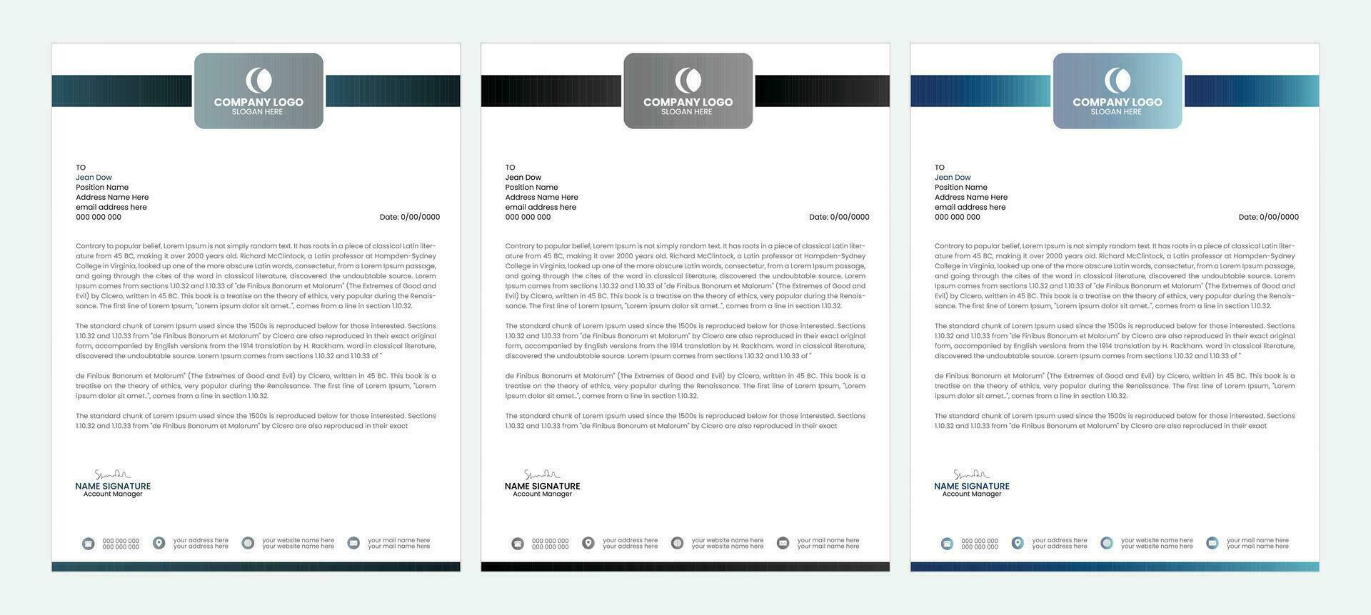 Clean and professional corporate company business letterhead template design with color variation bundle vector