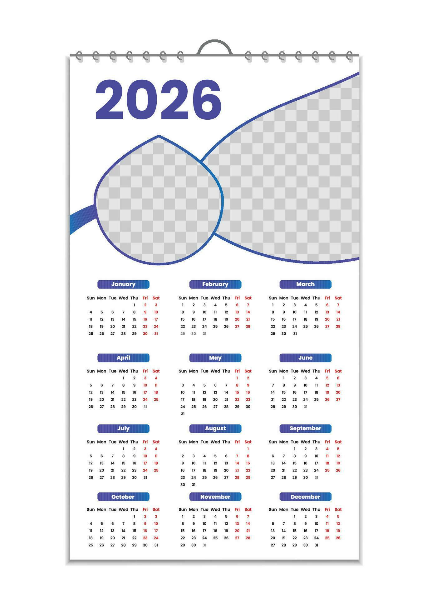 Wall Calendar 2026, Wall calendar design template for 2026, minimalist