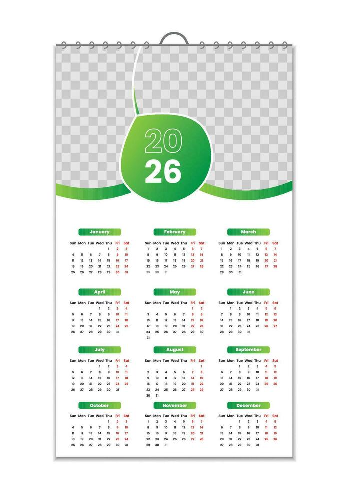 pared calendario 2026, pared calendario diseño modelo para 2026, minimalista, limpio, y elegante diseño calendario para 2026,pared calendario modelo diseño vector