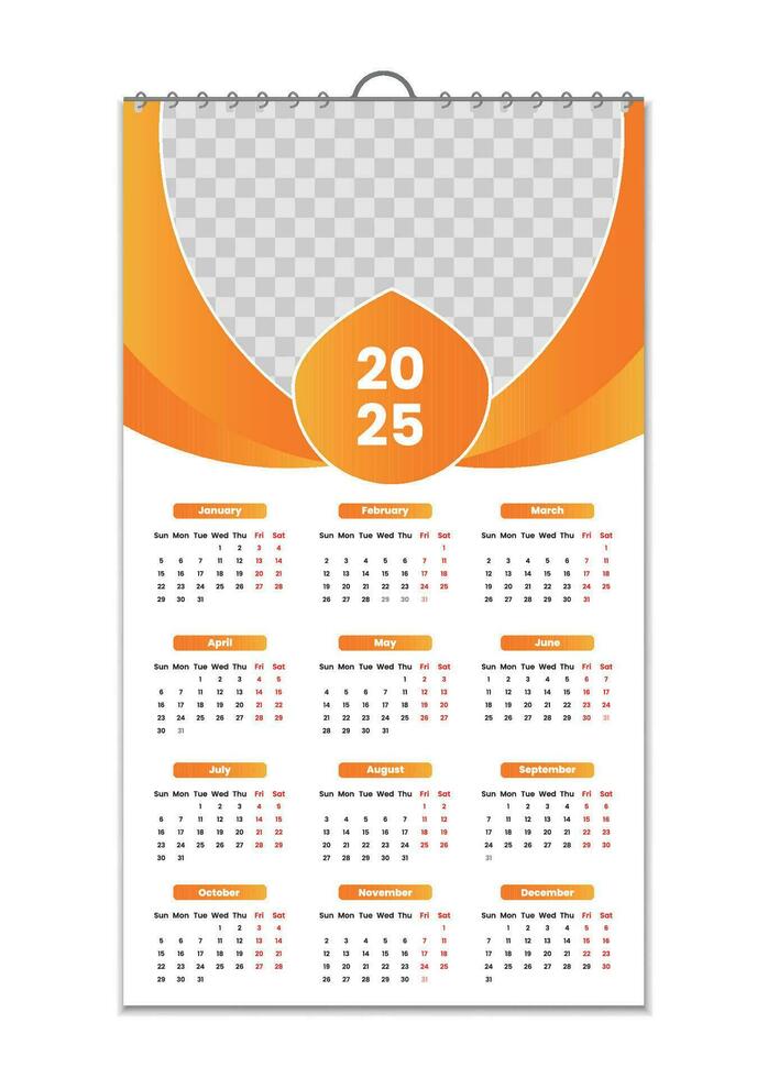 pared calendario 2025, pared calendario diseño modelo para 2025, minimalista, limpio, y elegante diseño calendario para 2025,pared calendario modelo diseño vector