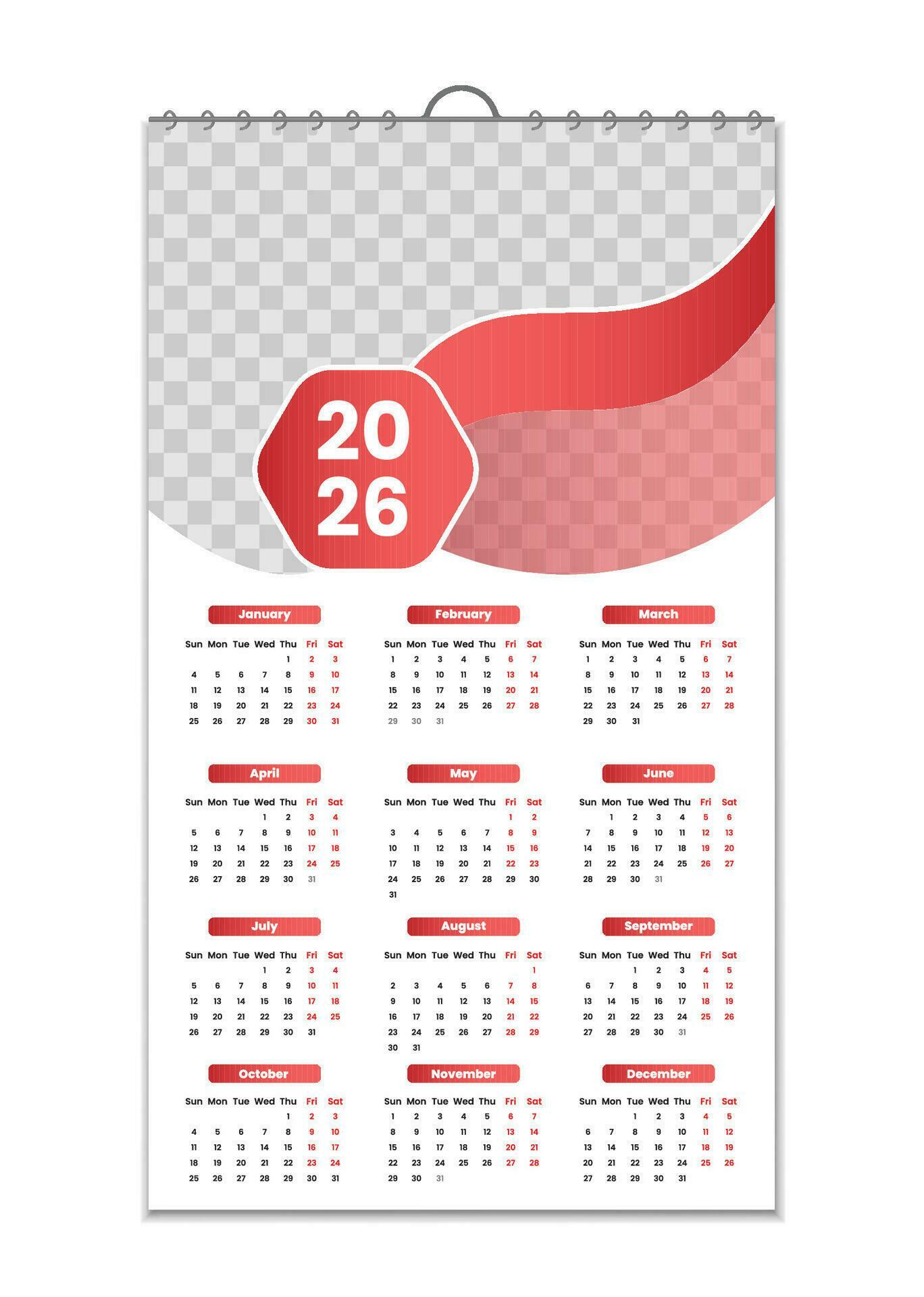 Wall Calendar 2026, Wall calendar design template for 2026, minimalist