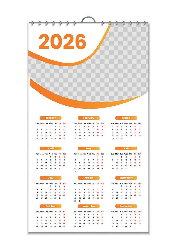 pared calendario 2026, pared calendario diseño modelo para 2026, minimalista, limpio, y elegante diseño calendario para 2026,pared calendario modelo diseño vector