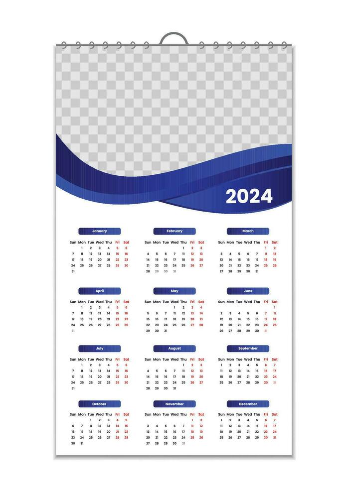 pared calendario 2024, pared calendario diseño modelo para 2024, minimalista, limpio, y elegante diseño calendario para 2024,pared calendario modelo diseño vector