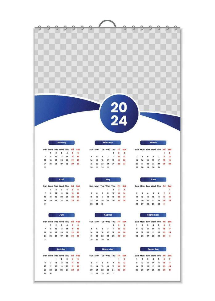 pared calendario 2024, pared calendario diseño modelo para 2024, minimalista, limpio, y elegante diseño calendario para 2024,pared calendario modelo diseño vector