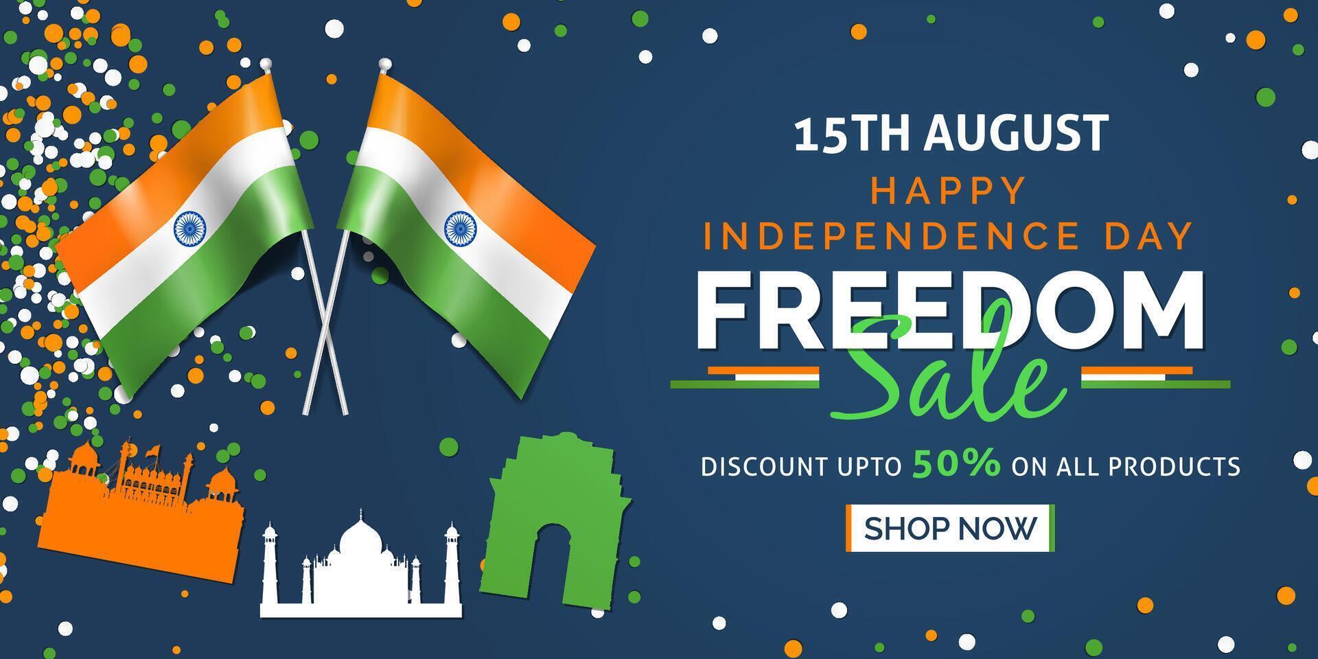 15th august indian independence day freedom sale banner vector