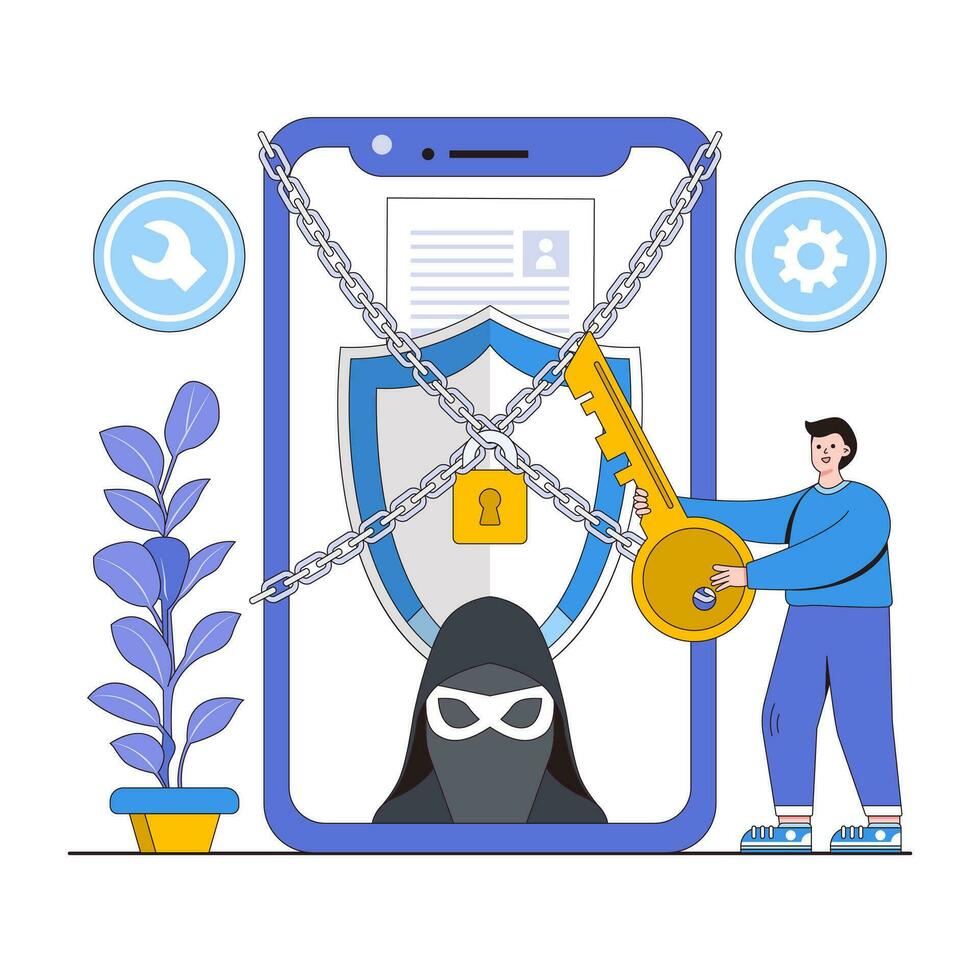 Online privacy vector illustration concept with people characters. Privacy settings, personal data protection, online anonymity. Modern flat style for landing page, web banner, infographics