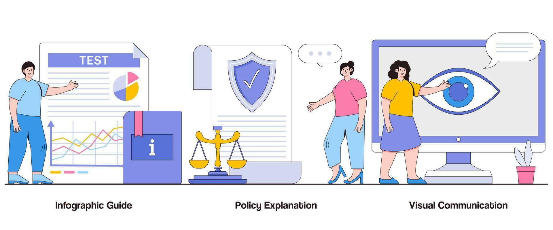 Infographic Guide, Policy Explanation, Visual Communication Concept with Character. Information Visualization Abstract Vector Illustration Set. Policy Breakdown Metaphor