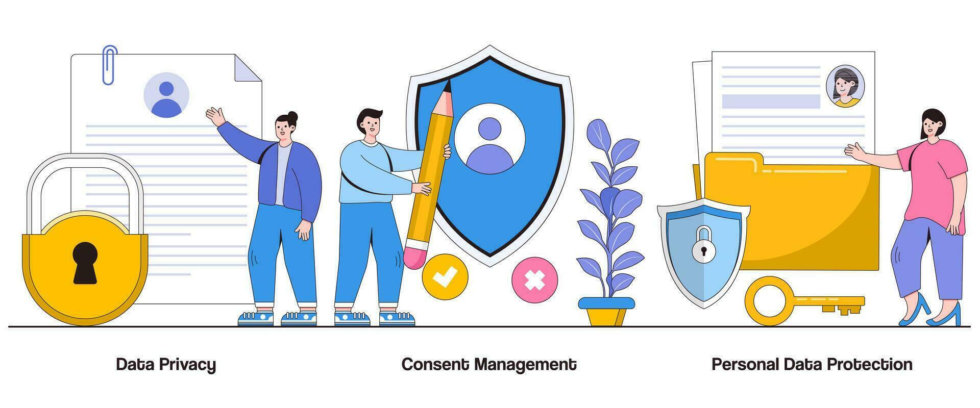 Data Privacy, Consent Management, Personal Data Protection Concept with Character. Privacy Compliance Abstract Vector Illustration Set. Consent Handling Metaphor