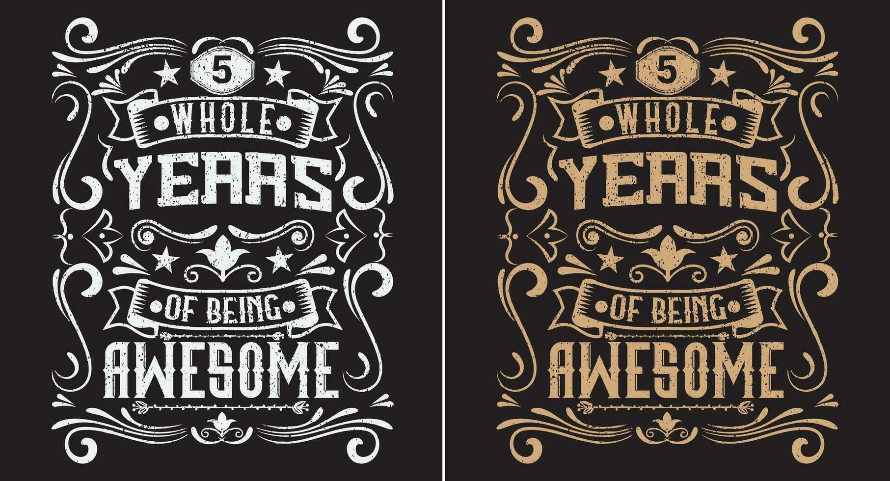 5 years being awesome vintage birthday t shirt design with birthday elements or hand drawn typography design vector