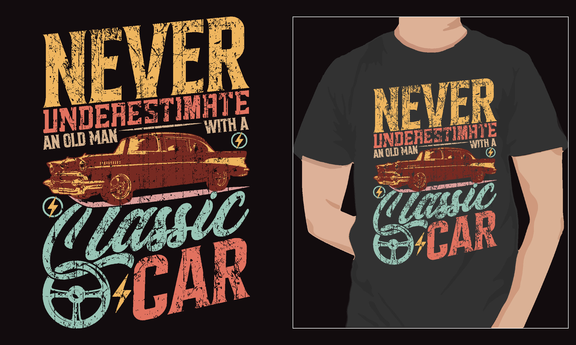 Classic Car Vector T-shirt Designs Bundle, Vintage Old Car Graphic