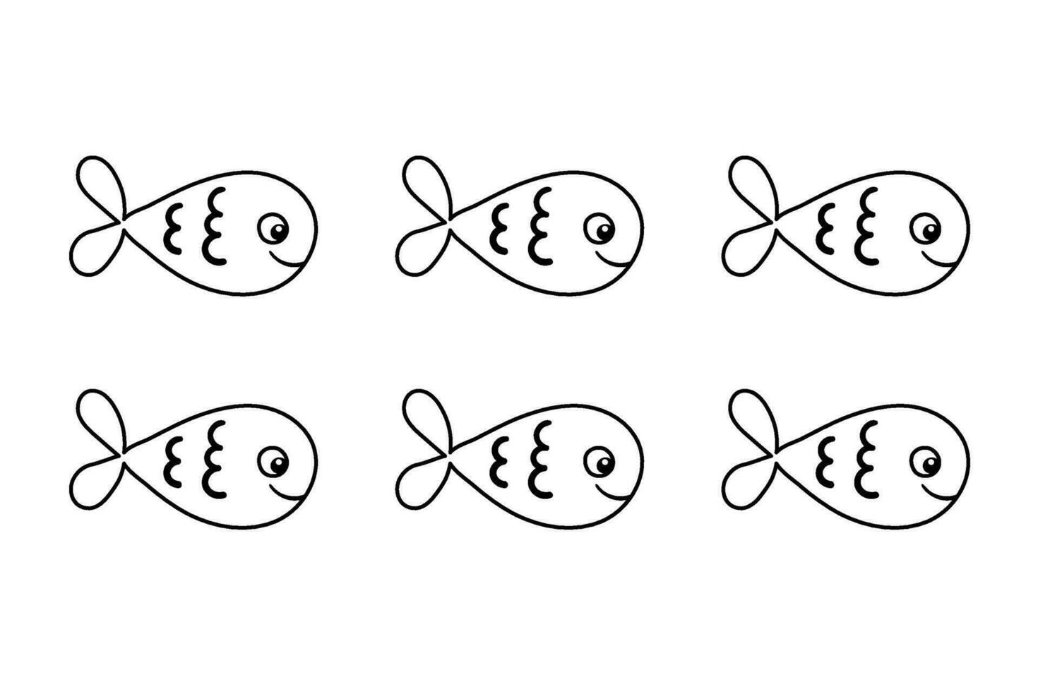 Vector set of sea fish cartoon illustration on white background. Flat simple aquarium fish icon