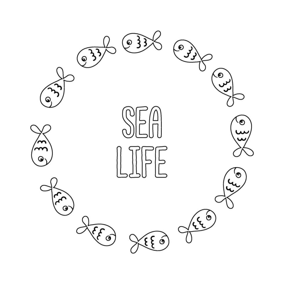 vector marco de mar peces y texto mar vida dibujos animados ilustración en blanco antecedentes.
