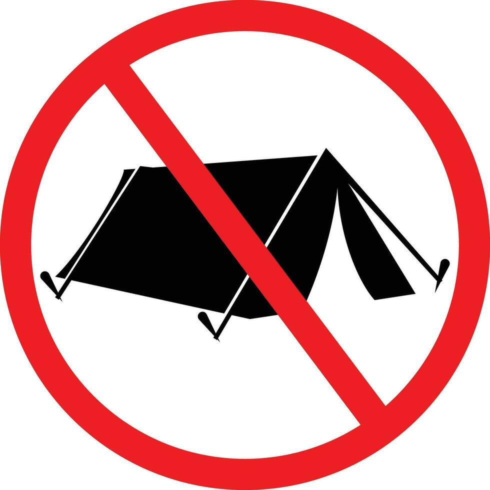 No Camping Tents Allowed Here in this Area. Restriction Sign vector