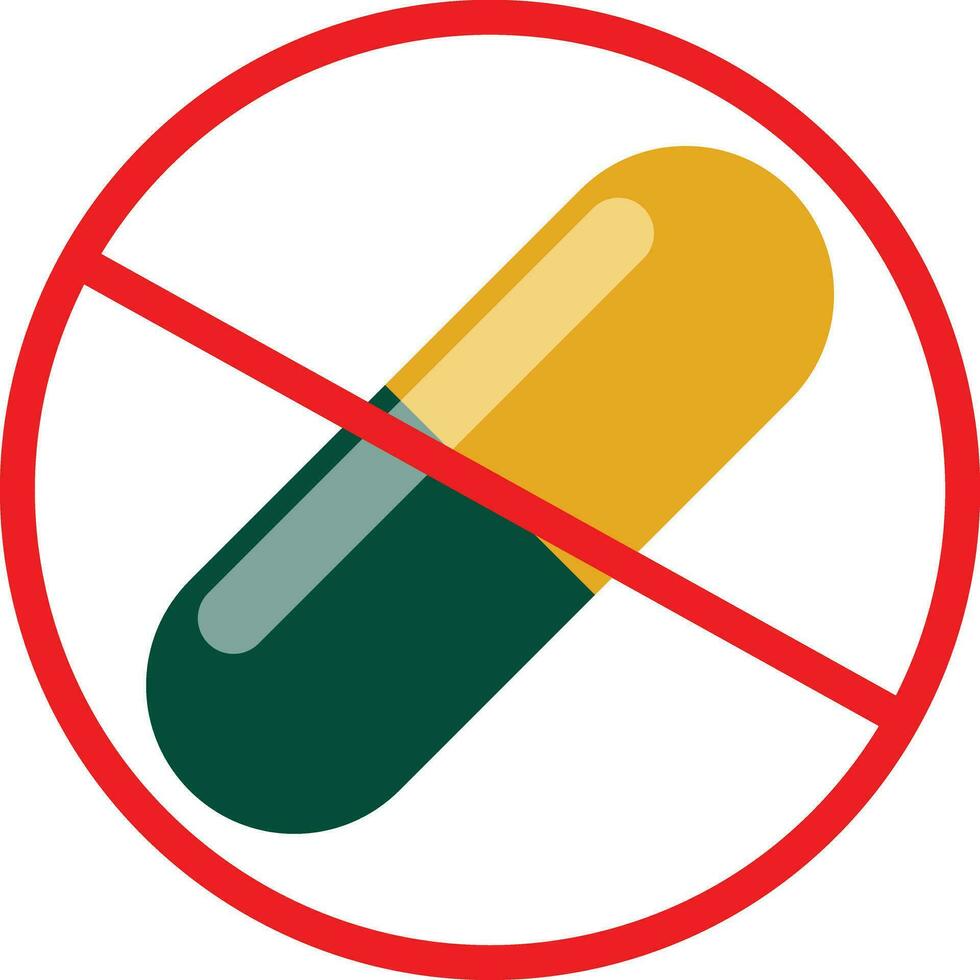 No médico cápsula signo. prohibición fármaco icono vector