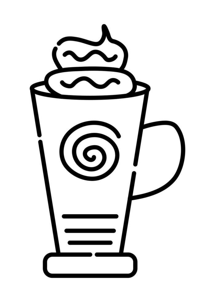 Liquid dessert in a cup black and white vector line illustration
