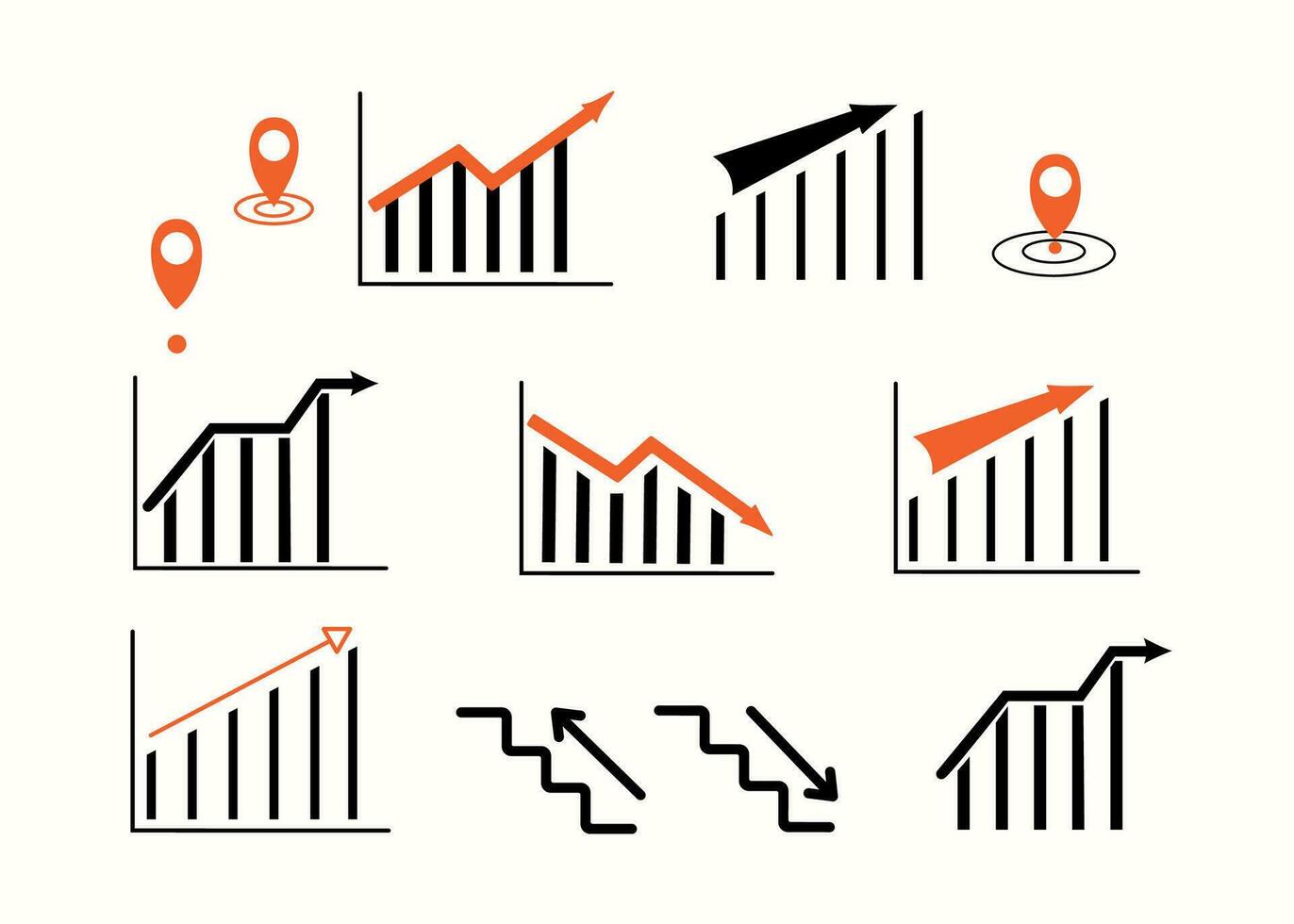 Set of vector business icons. Graphs, arrows.