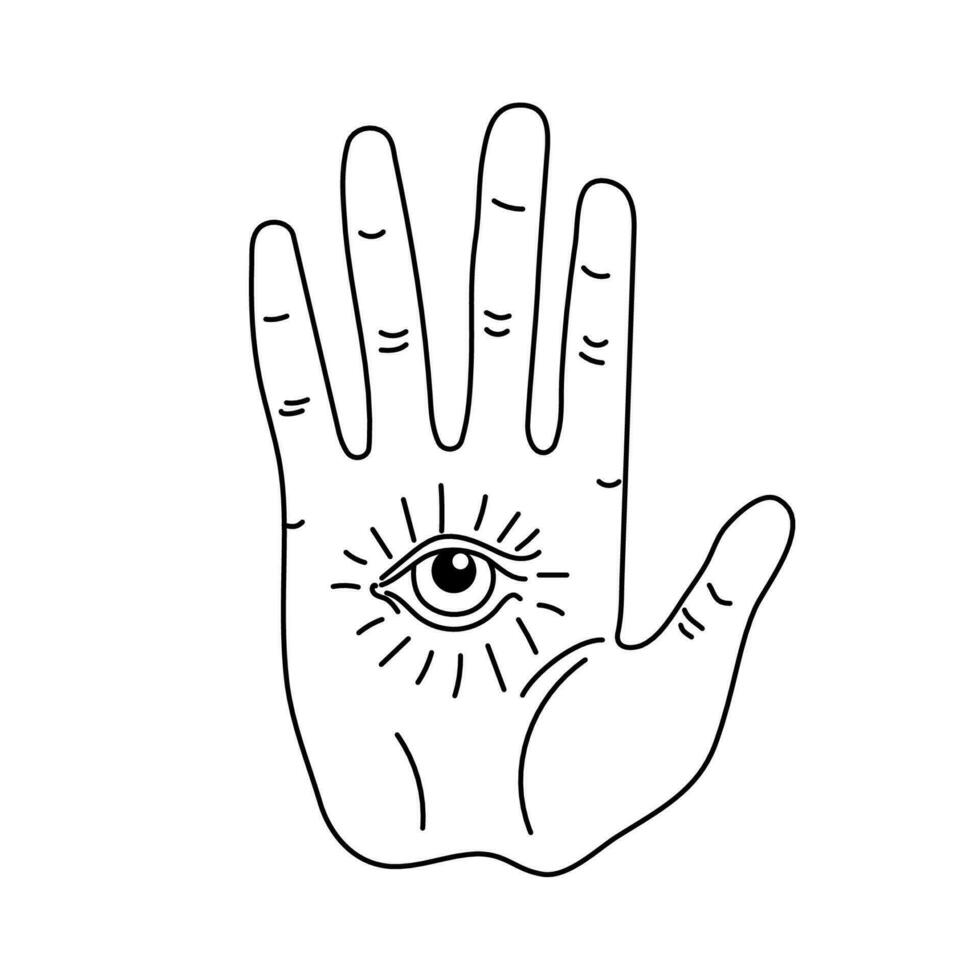 Hand with an all-seeing eye . vector