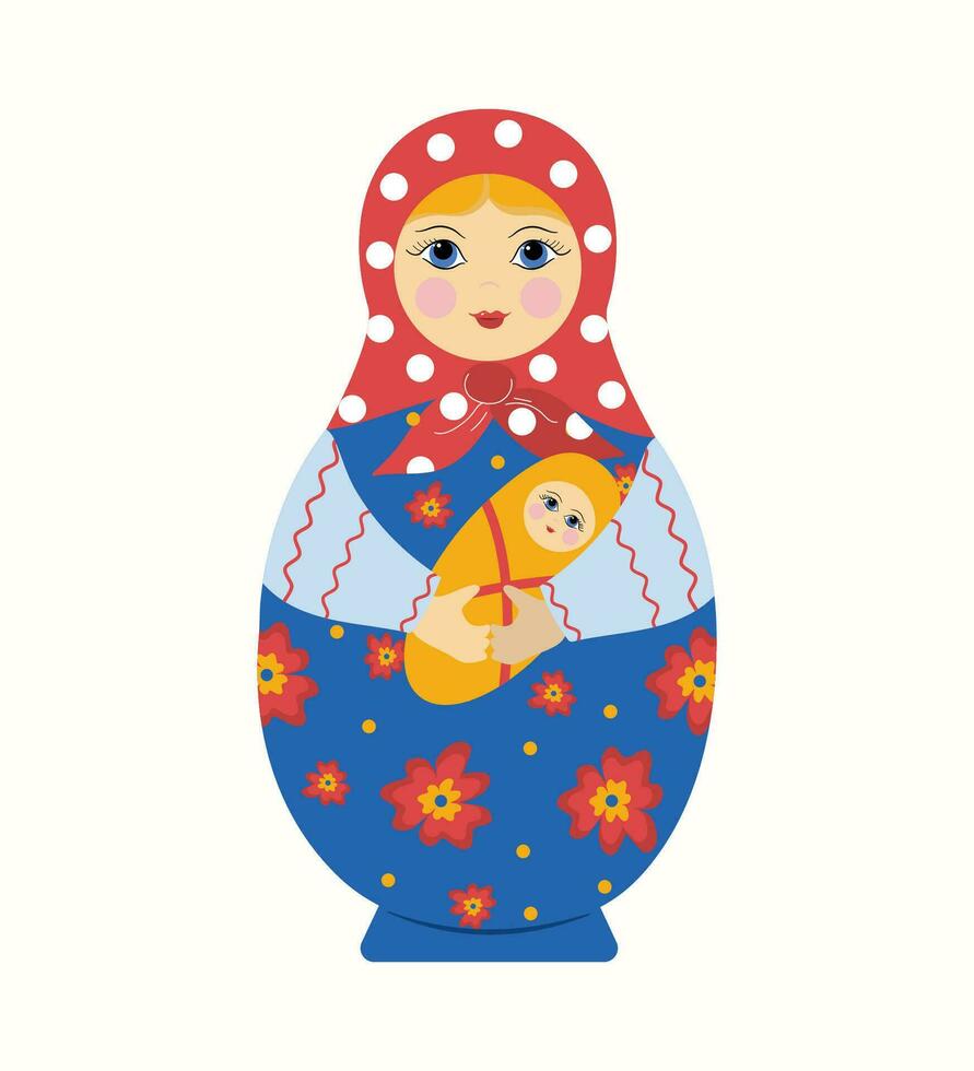 Wooden doll Matryoshka .  Mother and Child. Mother's Day, Children's Day. Vector illustration on isolated background.
