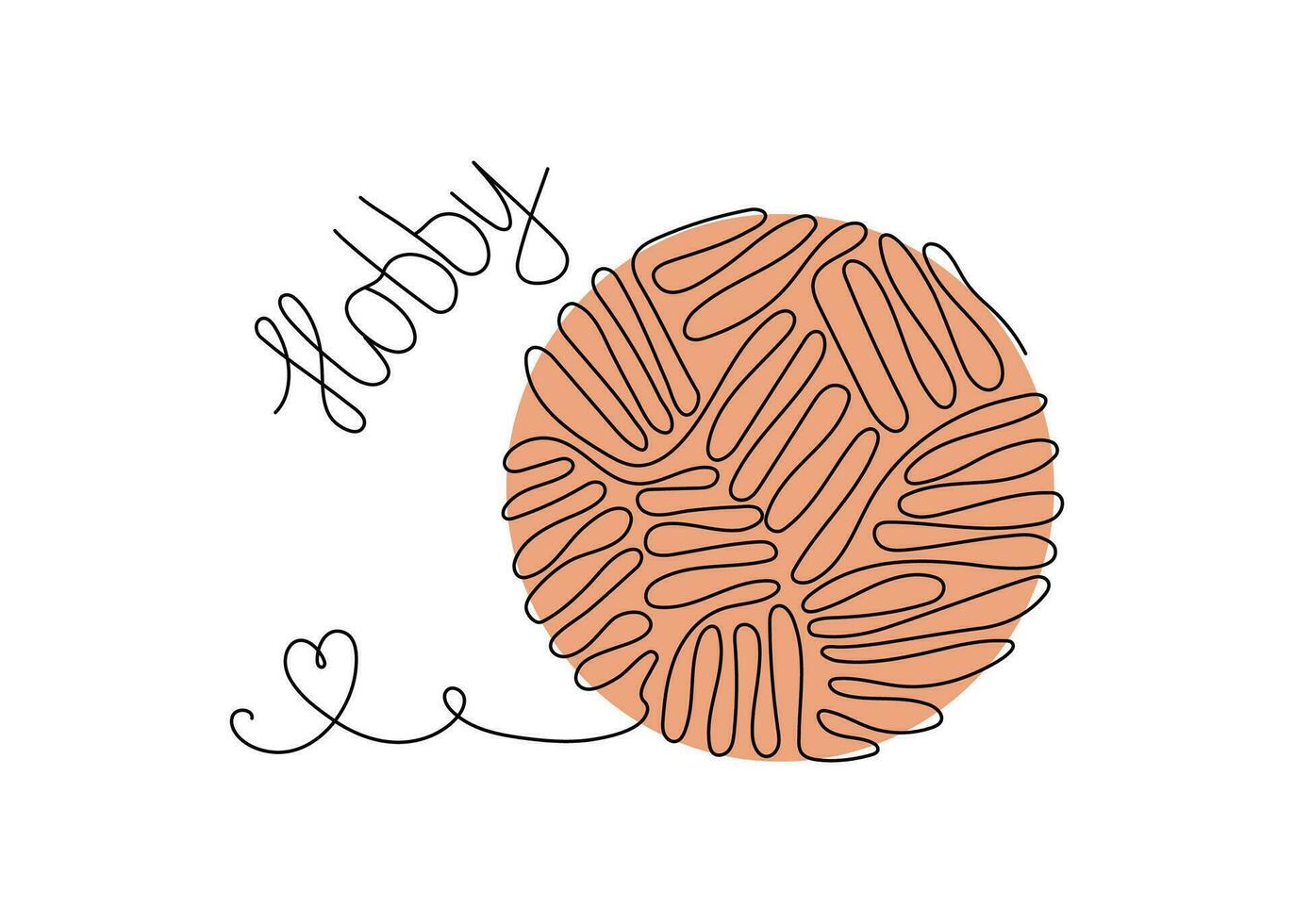 Yarn ball and knitting needles. Badge, icon, logo.  Hobby, handicraft, needlework. Lettering, calligraphy. Line art, outline drawing.  Vector graphics, isolated background.