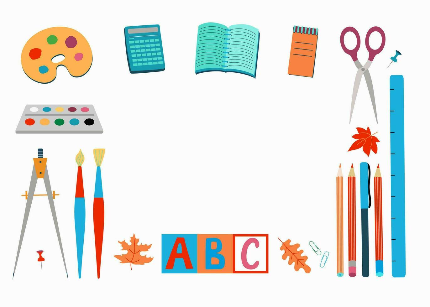 Frame from stationery.  School, office supplies.  Vector illustration on white isolated background.
