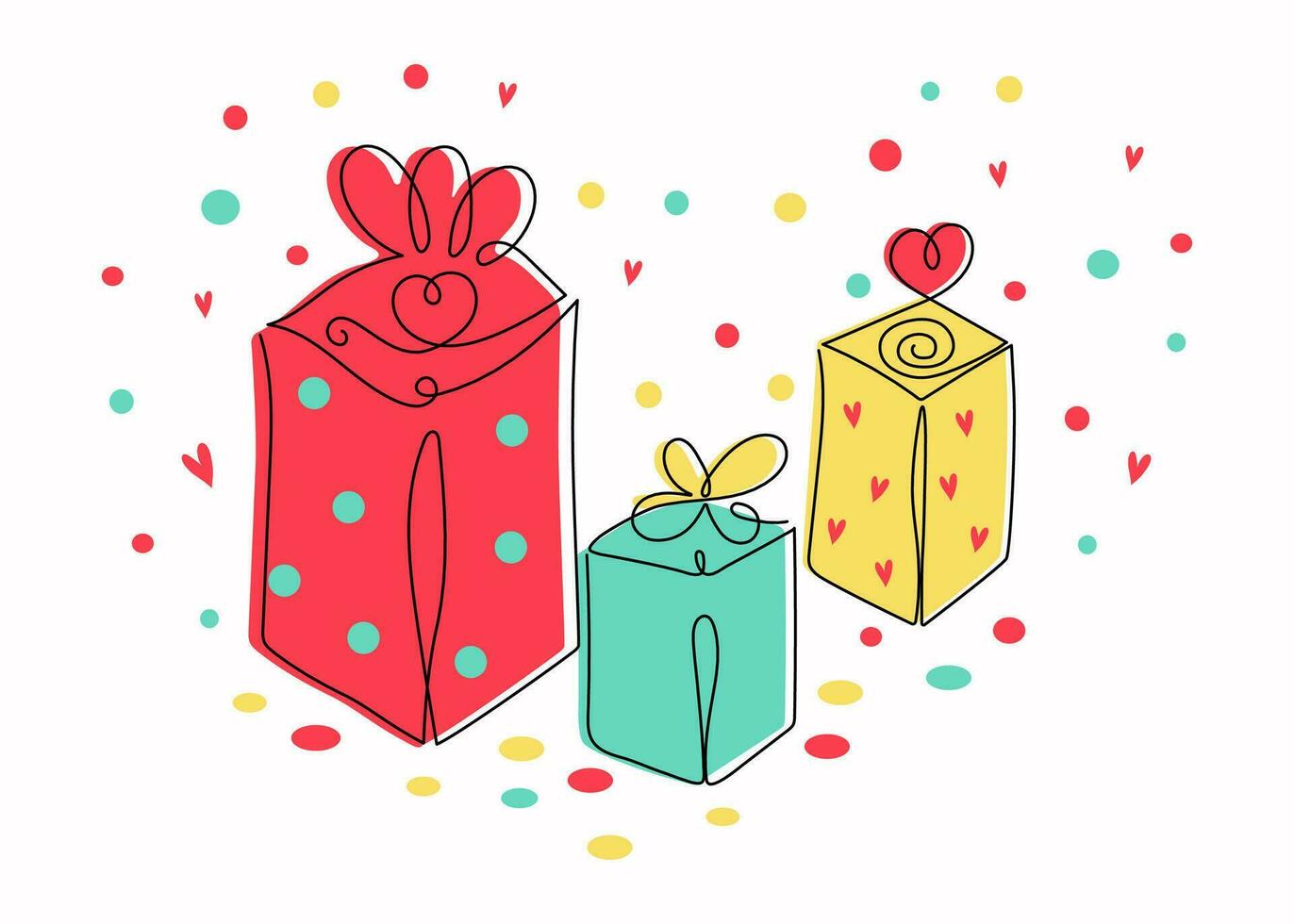Gift boxes drawings. Line art. vector