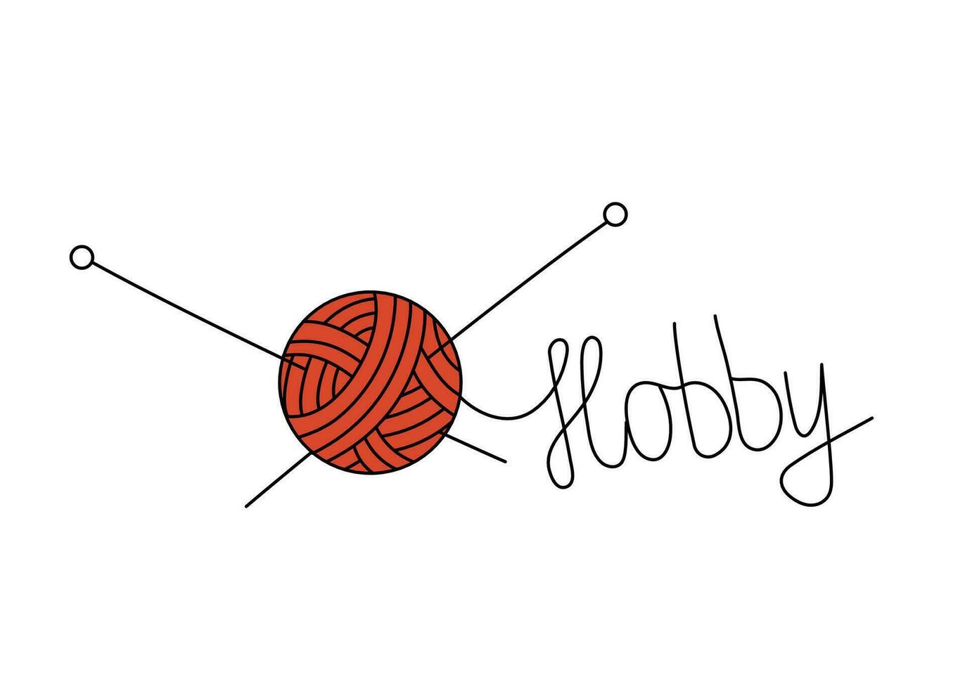 Knitting, a skein of threads. Logo. Lettering, calligraphy. Hobbies.   Doodle style, drawings.   Vector illustration on isolated background.