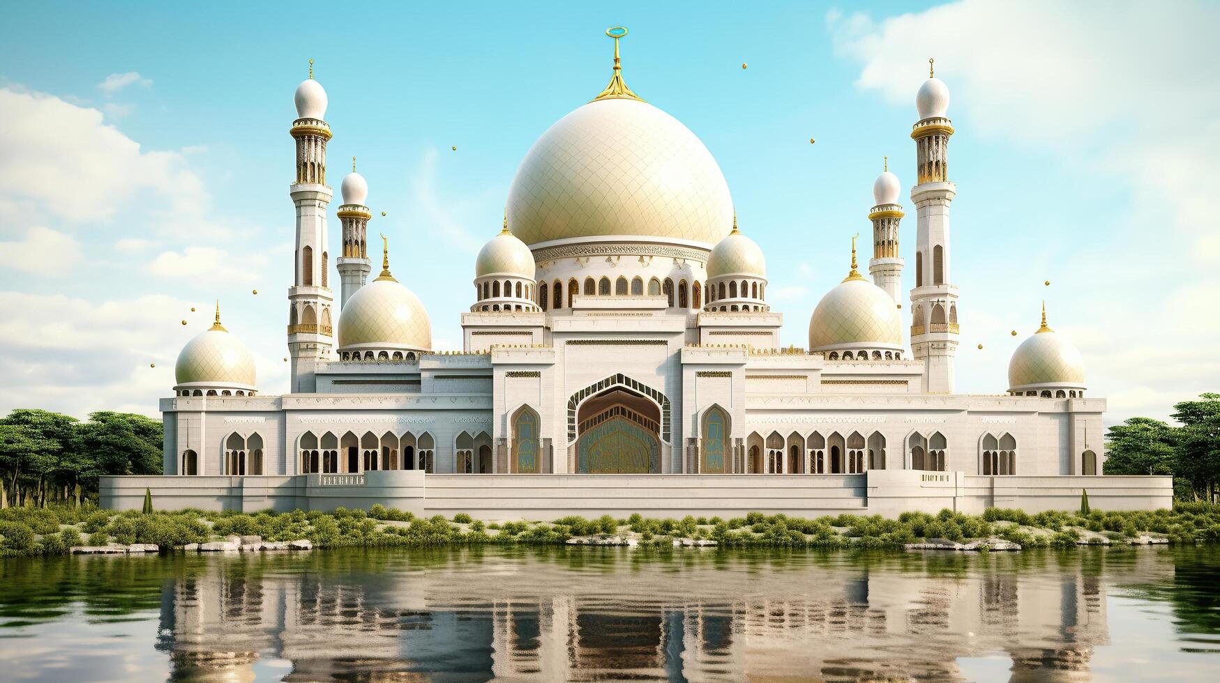 illustration of amazing architecture design of muslim mosque ramadan concept AI photo