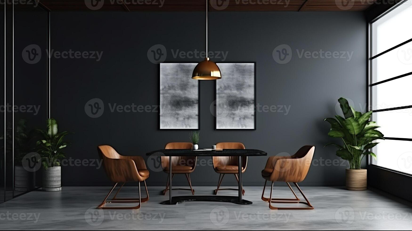office interior with table meeting, for your advertising in abstract exhibition 3D rendering, mock up created by AI photo