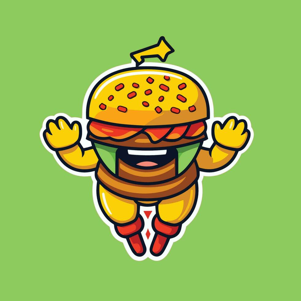 volador hamburguesa mascota logo vector