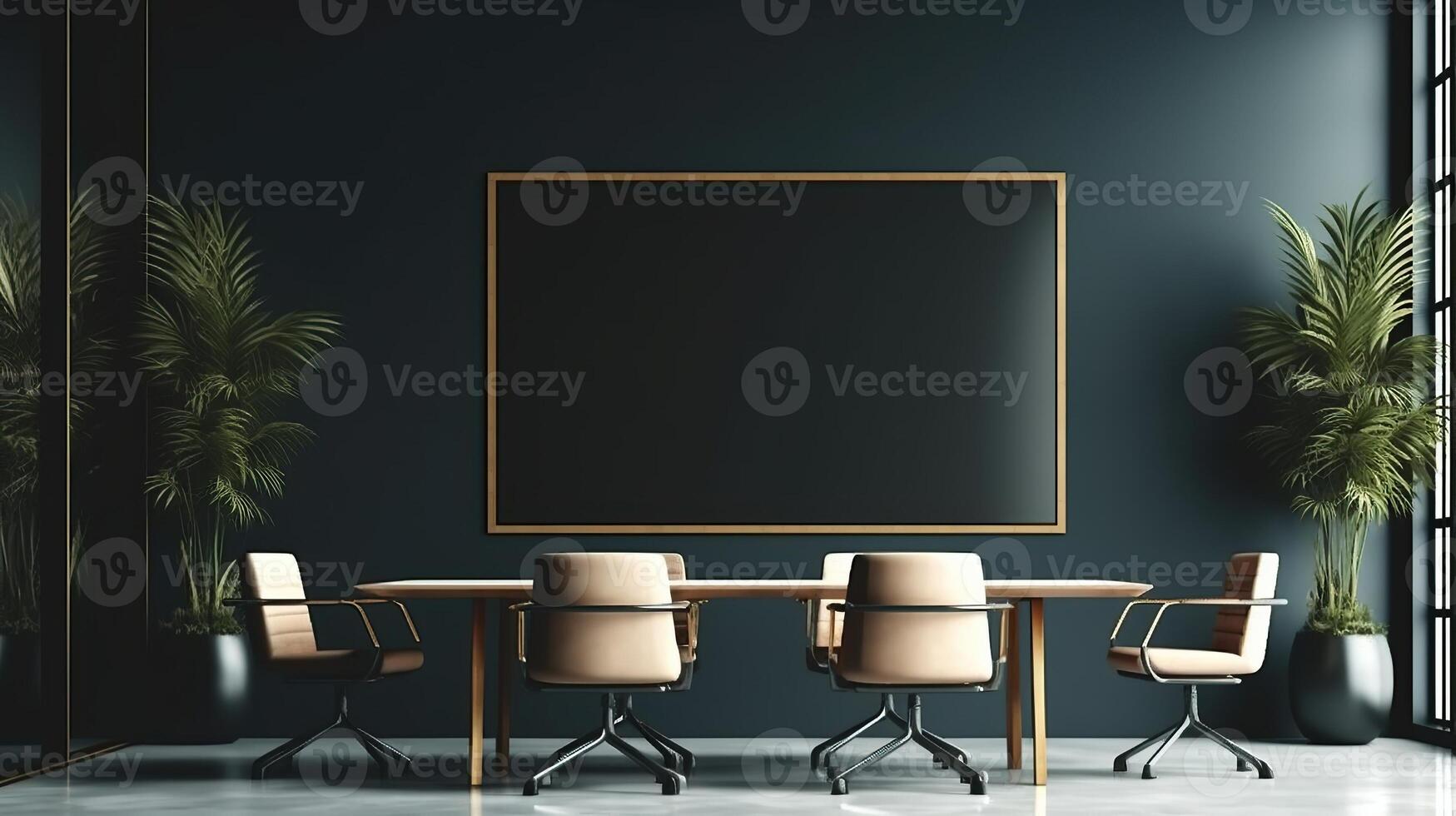 office interior with table meeting, for your advertising in abstract exhibition 3D rendering, mock up created by AI photo